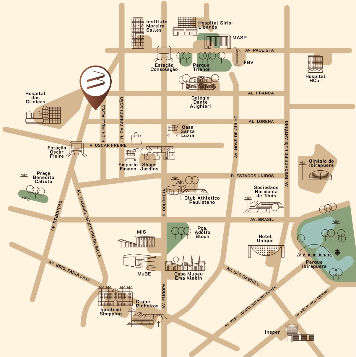 Mapa da localização nos Jardins